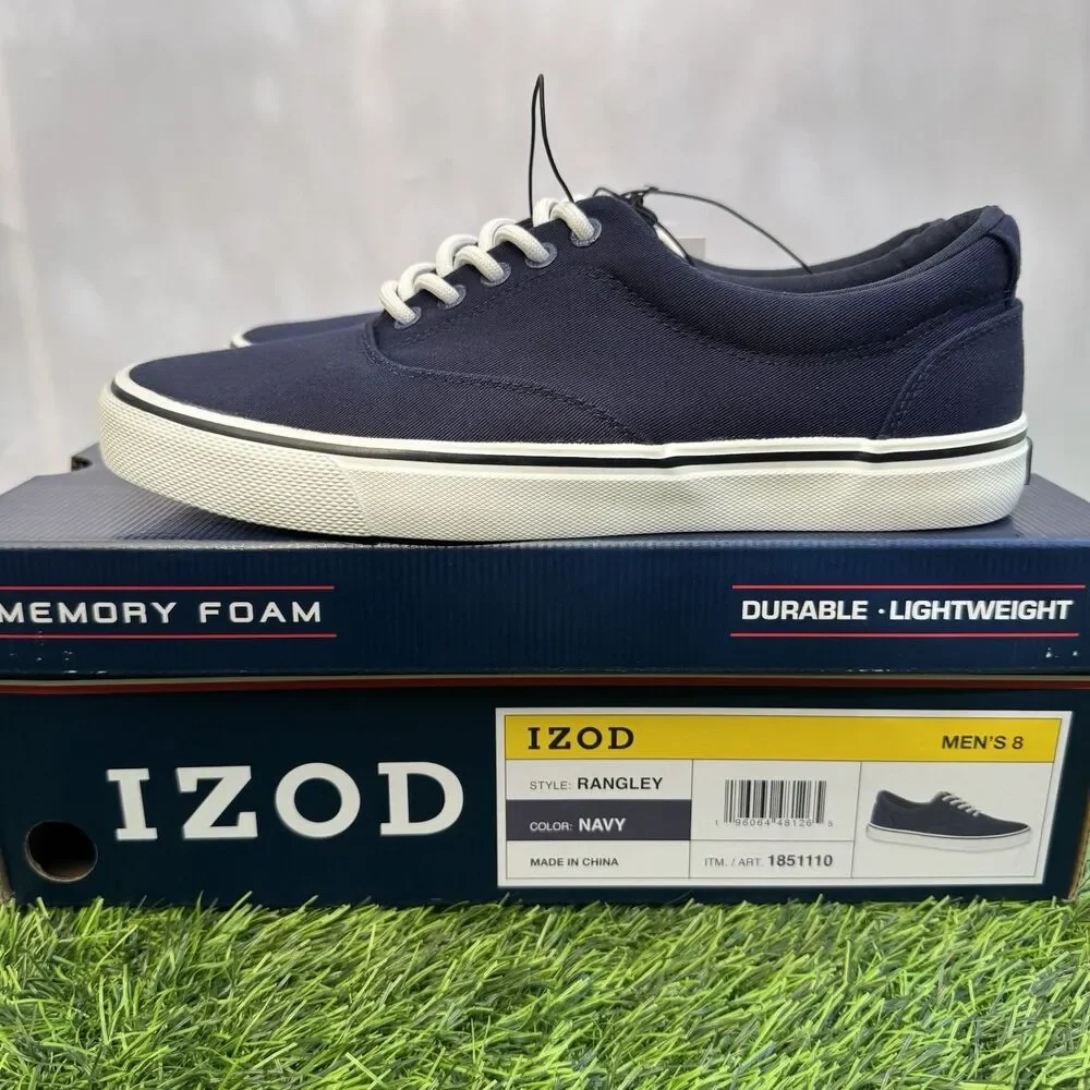 Izod Men's Rangley Canvas Memory Foam Navy Lace Up Sneaker Shoes Size 8